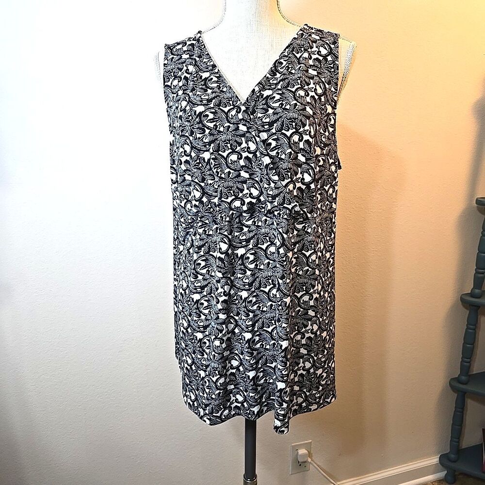 41 Hawthorn Black & White Monochrome Floral Print Sleeveless Tunic Top Size 2X